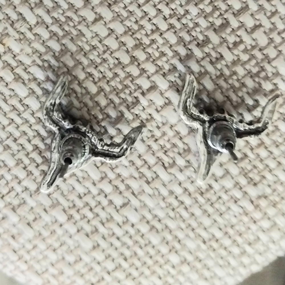 Bull Skull Pierced Earrings Made with Oxidized Silver studs - Picture 6 of 6